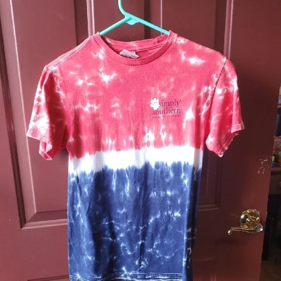 Simply Southern Red and Blue Tie-Dye Short Sleeve Tee Dog Rescue shirt Small - Picture 3 of 7